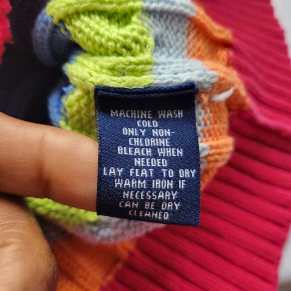 Chaps Cable Knit Striped Pastel Rainbow Cotton Sweater (Size: Large) - Picture 11 of 15